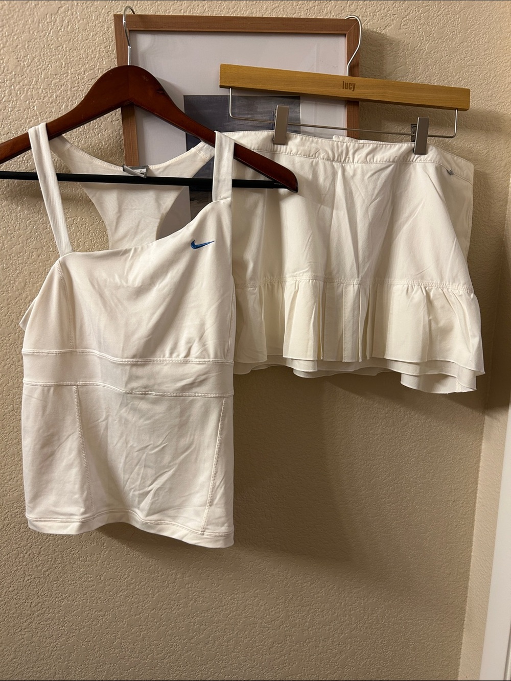 Nike White Women's Tennis Camisole with Blue Swoosh set size L